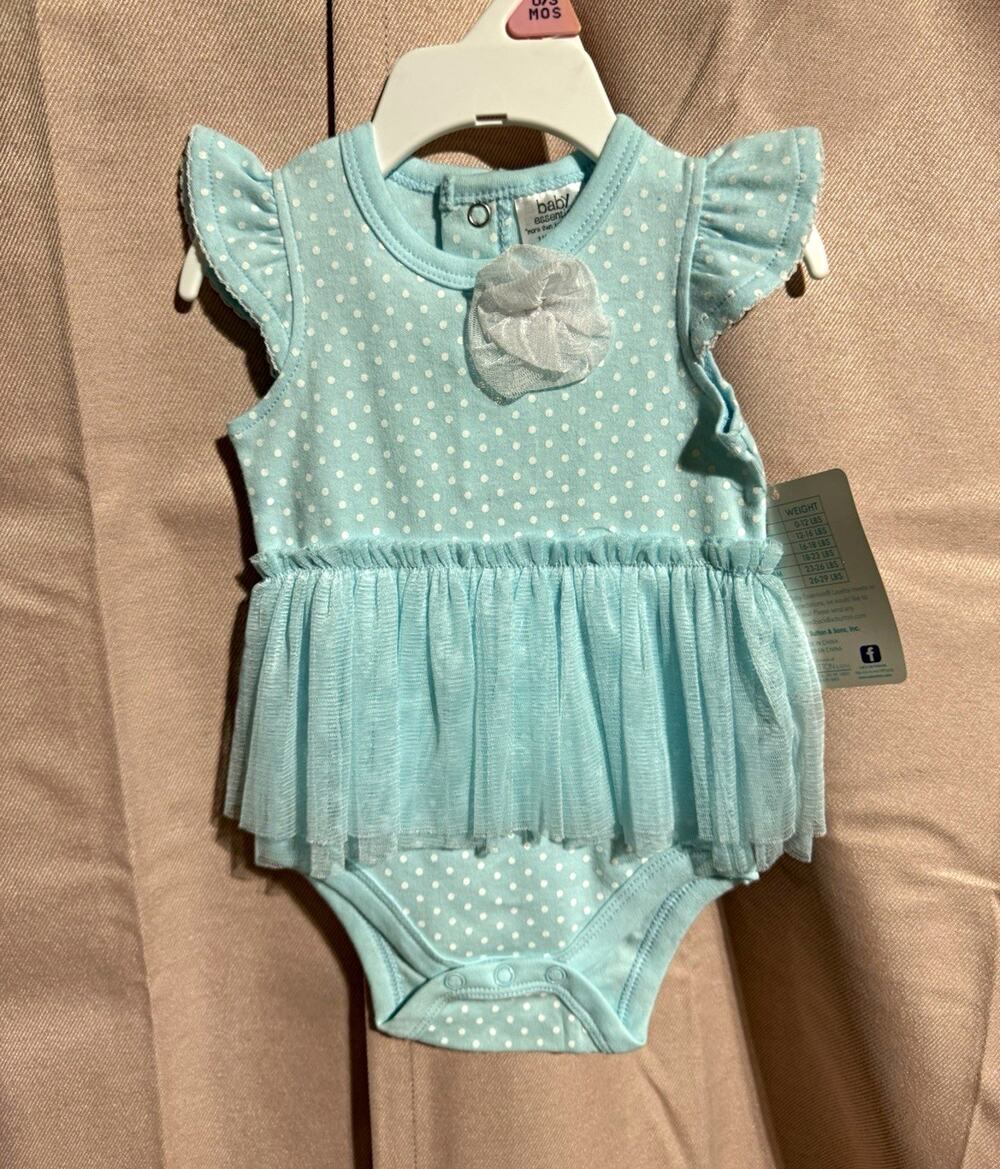Baby Essentials Light Blue Polka Dot Tulle Ruffle Bodysuit 3 Months